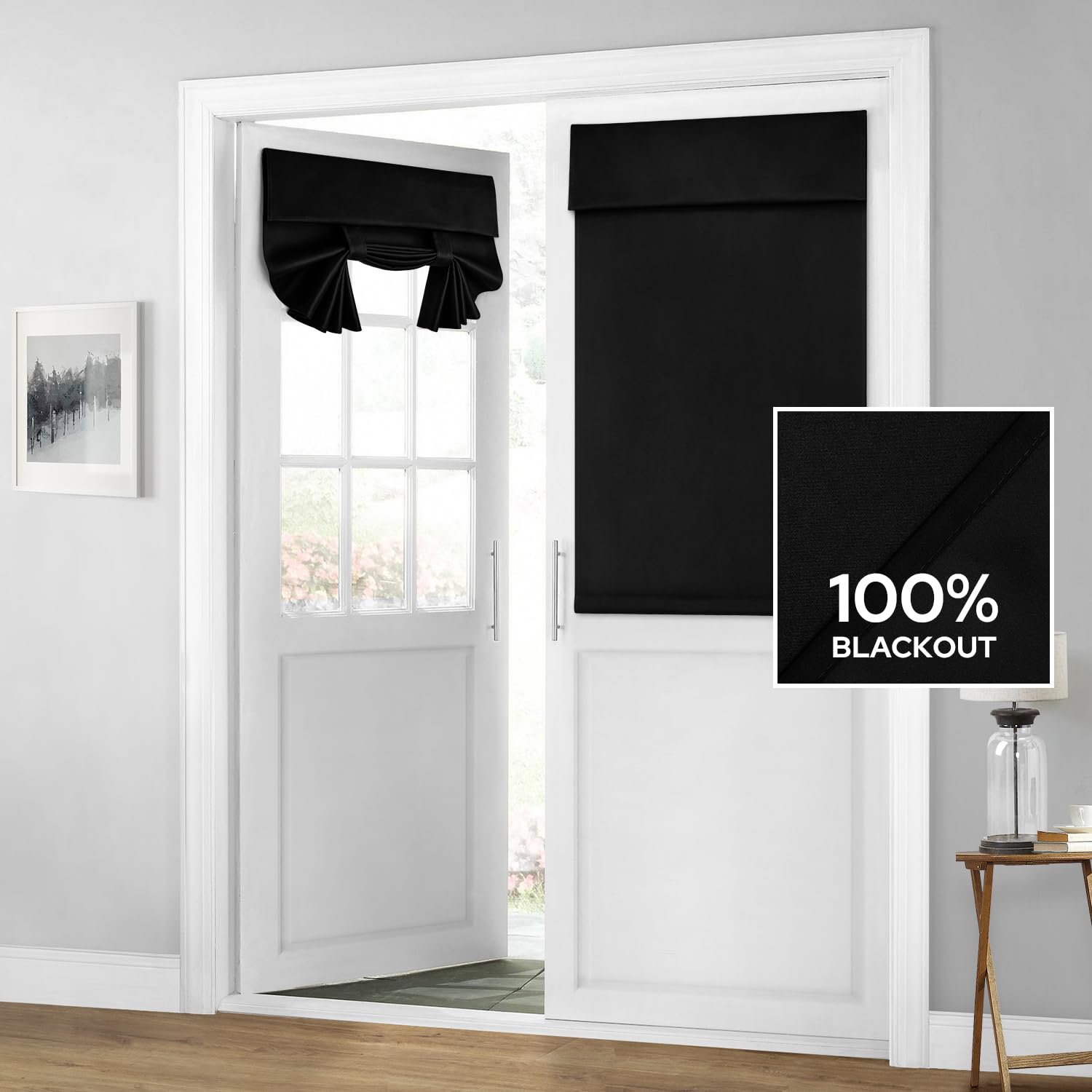 Homeideas 100% Blackout French Door Curtains, Privacy Door Curtains For Door Window, 30 X 40 Inch Room Darkening Curtains, Thermal Insulated Door Window Shades For Bedroom, (1 Panel, Black)
